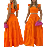 Top And Flower Print Colorblock Dress Two Piece