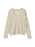 Cutout V Neck Loose Long Sleeve Knit-Outfit
