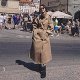 Fashion Korean Style Oversized Women's Trench Coat Double-Breasted Long with Belt Office Lady Windbreaker Spring Autumn
