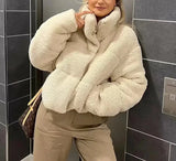 Fur Fleece Puffer Cropped Coat-Outfit