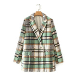 PUWD Vintage Woman Plaid Woolen Blazer Coat 2020 Fashion Ladies Autumn Double Breasted Soft Jacket Female Chic Warm
