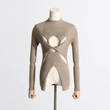 Toloer Girl Wind Knit Sweater Female 2024 Summer New Half High Collar Slim Show Thin Kink Senior Sense Hollow Top-Outfit