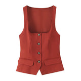 Decoration Collar Low-Breast Vest Vest 2025 Summer Temperament Flipped To Repair Short Coat