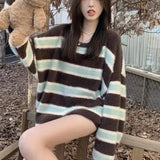 and winter new women striped sweater sweater Y2k retro lazy style loose tops for men and women harajuku-Outfit