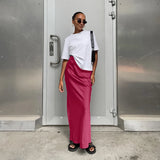Toloer And Summer New Simulation Silk Skirt Satin Bread Hip Skirt Women Casual Color Tintail
