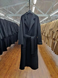 2022 Korea Autumn And Winter New Woolen Overcoat Women X-Long Loose Lacing Belt Black Gray Double Sided 100% Wool Coat
