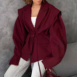 Jacket Female High Sense 2025 Spring And Autumn Women's Temperament Commuting Waist Tie Cushion Shoulder Suit