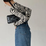 Korean Style Leopard Long Sleeve Crop Top Elegant Sexy Slim Autumn T Shirts Chic Fashion Ribbed Tee Shirts Japanese