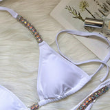 Toloer Solid Color Sexy Strap Swimsuit Luxury Rhinestone Swimsuit 2023 New
