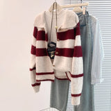 Toloer Purple Striped Soft-Clip Single-Dcupy Clasp-Clip Sweater Women's Cardigan Jacket 2025 New Autumn And Winter