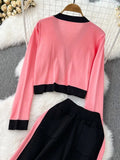 Winter Women Knitted Two Piece Sets Long Sleeve Knit Cardigan Sweater & Elastic Waist Wide Leg Pants Female Sweater