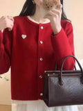Winter New Style Chic Love Knitting Sweater Female Korean Department Wood Ear Design Fashionable Joker Show Thin Knit Cardigan-Outfit