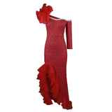 Yarn Stitching Collar Dress Dress Designer Single Sleeve Slanted Wood Ear Dress Party