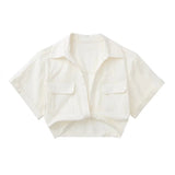 2025 Color Elastic New Women's Knot Short Shirt Linen