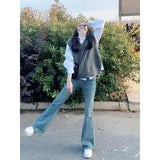 Toloer Sets Of Female Fall Korean Wear A Fried Street Lively Age Reduction Foreign Style Fashion Salt Vest Shirt Jeans-Outfit