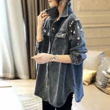 Station 2024 Spring And Autumn New Versatile Blue Fashion Loose Korean Version Temperament Versatile Standing Collar Cowboy Shirt Female-Outfit