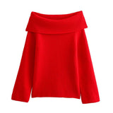 Women's New Autumn And Winter Temperament Long-Sleeved Shoulder Simple Sweater Knitted