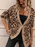 And Winter New Sweater Women's Large Size Loose Knit V-Neck Leopard Long-Sleeved Open-Shirt Coat
