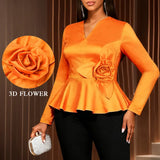 Sexy V-Neck Pile Sleeve Dress High-Waist V-Back Party Slit Dress Dresses
