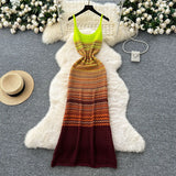 Knitted Dress Woman 2025 Summer Korean Chic Retro Gradient Wavy