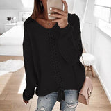 Toloer New Women Long Sleeves Loose V Neck Rope Exposed Back Jumper Knit Sweater Women's