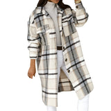 2021 New Women Long Sleeve Woolen Coats Fashion Ladies Thick Plaid Coat Female Streetwear Girls Oversize Jacket
