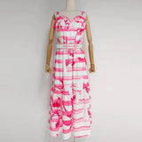 Casual Striped Colorblock Dress For Women V Neck Sleeveless High Waist Loose Midi Dresses Female Summer Clothes