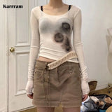 Grunge Mesh Tops Tie Dye Gothic T-shirt Korean Fashion Designer Clothes Japanese Harajuku Punk Crop Tops Y2k