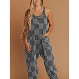 Women's Check-Print Leisure Large Pocket Jumpsuit Wish Loose