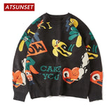 Cartoon Fun Fruit Embroidery Sweater Harajuku Retro Style Knitted Sweater Autumn And Winter Cotton Pullover