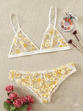 Sex Lingerie Sexy Girl Yellow Small Broken Flower Bikini Three-Point