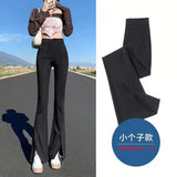 Toloer Micro Bell Pants Slit Slim Slim Small Floor Pants High Waist Autumn Female Slit Suit Long Pants-Outfit