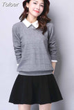 Oversized Sweater Pull Femme 2023 Autumn Winter Solid Knitted Pullover Long Sleeve Doll Collar Knitwear Jumper