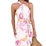 Spring/Summer New Print Sleeveless Elegance Elegance Open-Fork With Dress