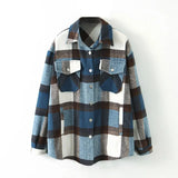 Loose Casual Wool Plaid Jacket Women Turn Down Collar Fashion Coat With Pockets Autumn Long Sleeve Ladies Jackets