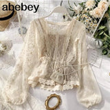 lace blouse shirt ladies French retro palace lantern sleeves lotus leaf lace shirts