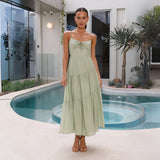 For Women's Clothing New 2026 Splicing Slings Long-Carbed Strap Large Swing Dress With