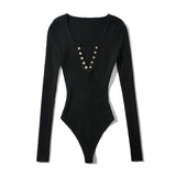 Solid Knitted Bodycon Bodysuits Women Long Sleeve Home Jumpsuit Lady Sheath Sexy Body Suit Spring Combinaison
