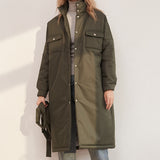 Spring Single Breasted Parkas Women Fashion Stand Collar Coat Women Solid Tie Belt Simple Cotton Jackets Female