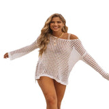 Toloer New Bikini Smock Mesh Hollow Knit Sweater Swimsuit Beach Sunscreen Shirt Female Summer-Outfit