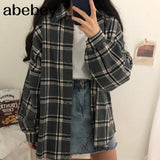 Oversized Shirt Long Sleeve Collared Boyfriend Plaid Blouse Fall Winter Women's Blouses & Shirts