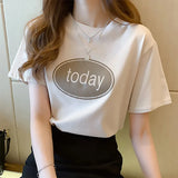 Toloer T-Shirt Women Ins Fashion 2024 New Summer Korean Edition Versatile Student Letter Print Top Women's