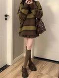 Vintage Round Neck Striped Sweater-Outfit