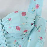 Blue Floral Mini Ruched Slit Bustier Dress-Outfit