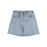 Toloer Blue Jeans Five Minutes Shorts Female Summer Plus Size Fat Sister Show Thin Show Tall And Versatile Wide Legs High Waist A Line Pants-Outfit