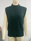 Toloer New Women's Solid Color Half High Neck Sleeveless Vest Fashion Simple Knit Loose-Outfit