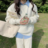 Milk Yellow Sweater Female Set Head 2023 Autumn And Winter New Design Sense Small Loose Lazy Wind Wear Sweater-Outfit - White / One Size