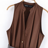 Homemade New Women's Classic带 V-Neckless Muffin Dress