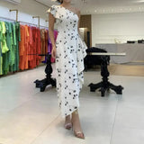 Fashion Solid Color Collar Lace Sleeves Sexy Long Dress In Autumn