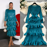 Banquet Dress High-End Light Luxury Niche Leaf-Side Cake Dress Heavy Industry Folds Long